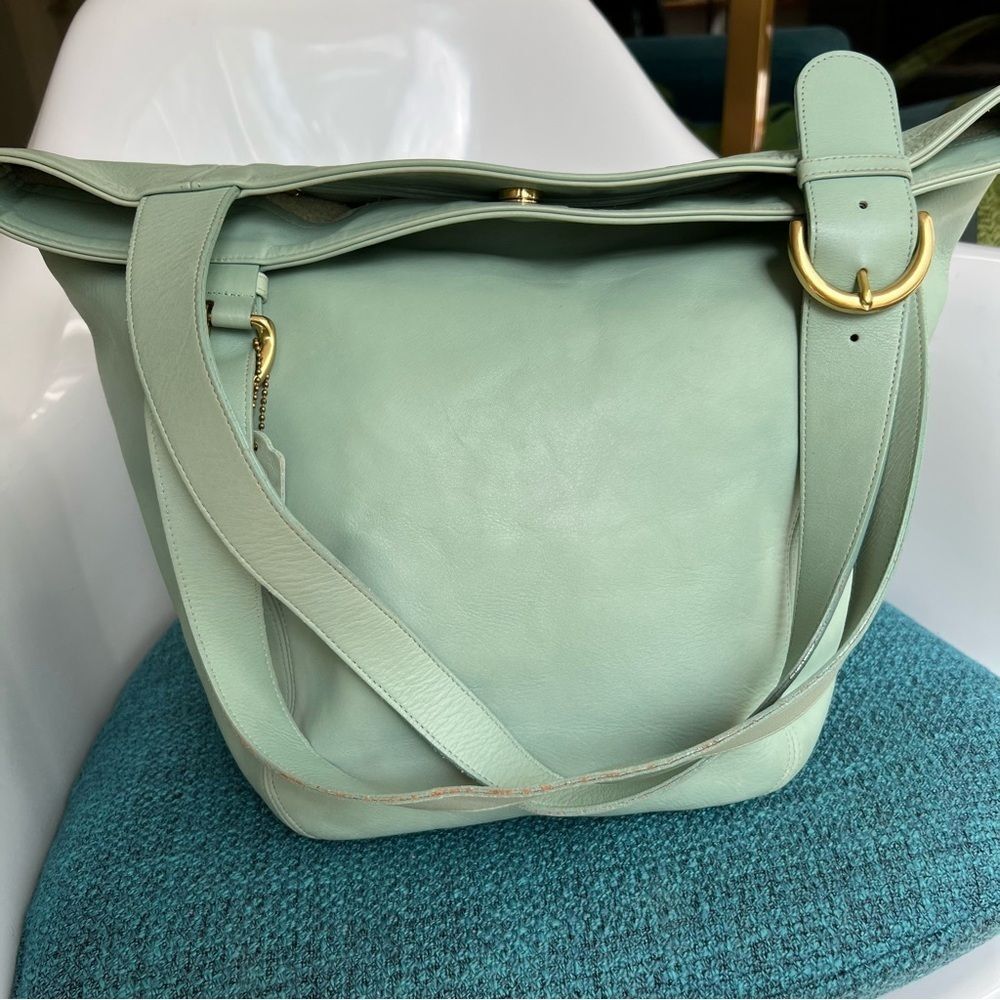 COACH Vintage XL Soho Duffle Tote Shoulder Bag 4082 Aqua Glovetanned Leather USA - Picture 16 of 16